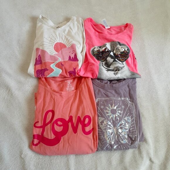 Bundle of 4 Girl's Size Large (10/12) Long Sleeve Colorful Animal Nature Shirts - Picture 1 of 13